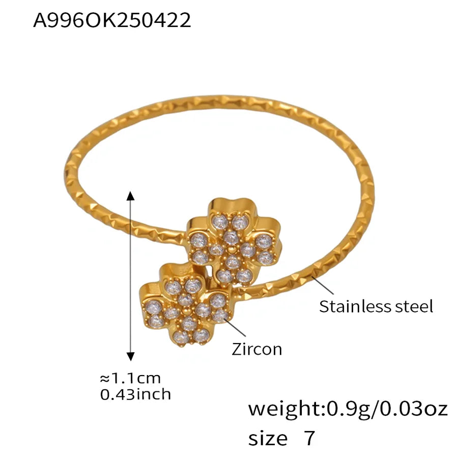 Wholesale Jewelry Casual Luxurious Vacation Geometric 304 Stainless Steel Zircon 18K Gold Plated Plating Inlay Rings