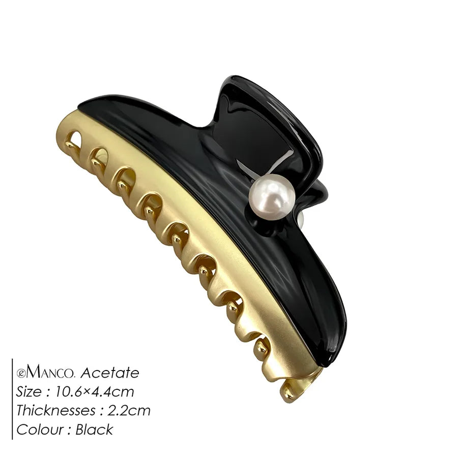 Dopamine Color Block Pearl Spring Clip Acetate Hair Grips Women Shark Clips Versatile Hair Accessories Casual Style