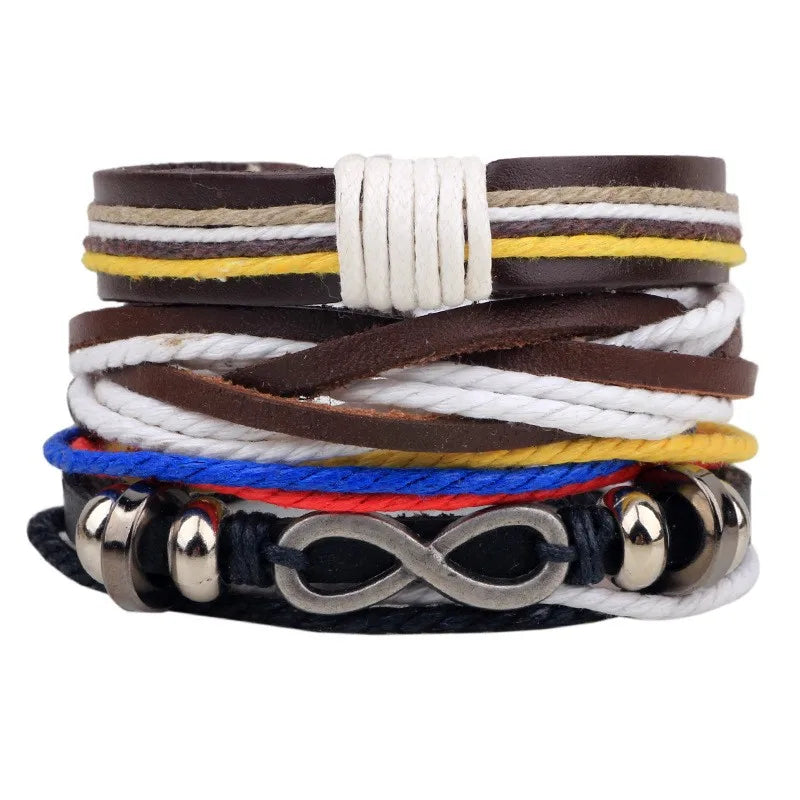 casual letter feather wings pu leather alloy beaded patchwork men's bracelets