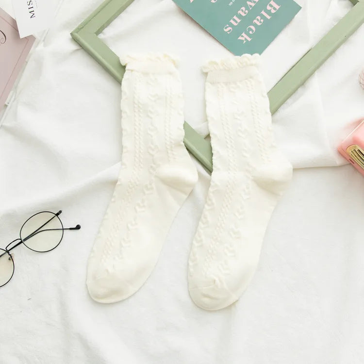A Pair Cute Sweet Women's Solid Color Cotton Crew Socks