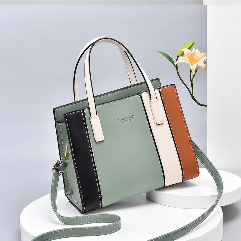 women's pu leather color block elegant streetwear bucket zipper handbag bucket bag