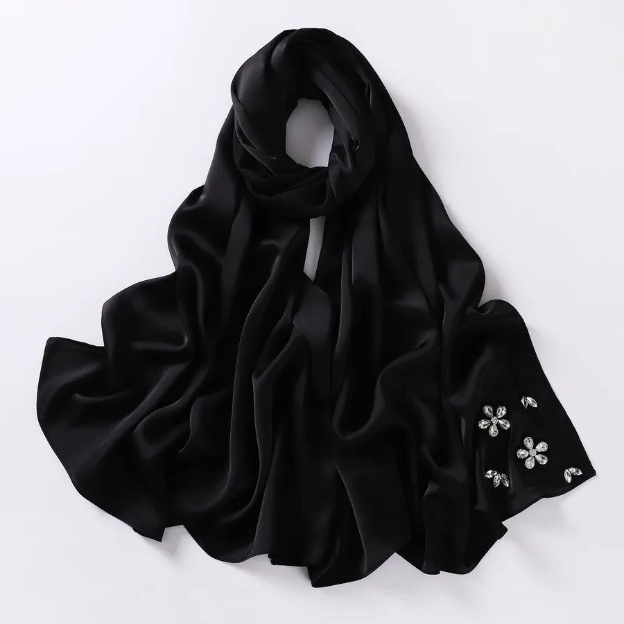 women's simple style solid color flower chiffon diamond kerchief