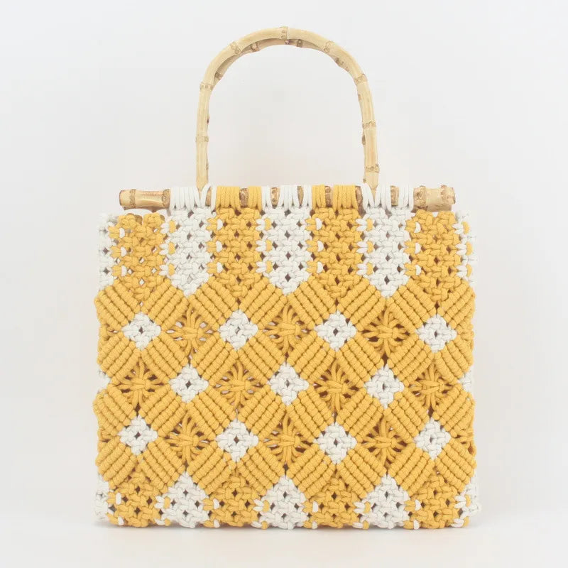 Women's Medium cotton rope Color Block Vacation Streetwear Weave Square Open Handbag
