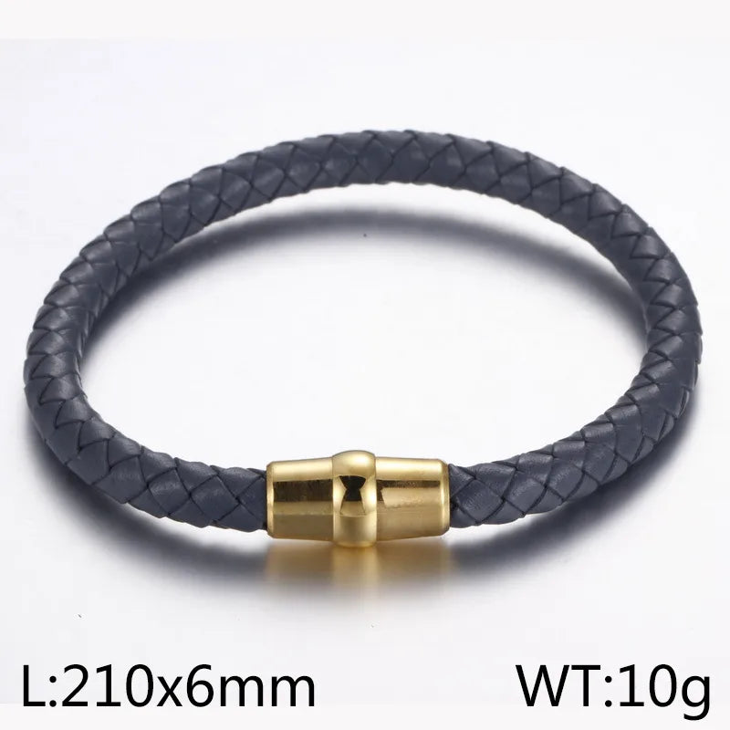 Simple Style Geometric Pu Leather Titanium Steel Plating 18K Gold Plated Men's Bracelets