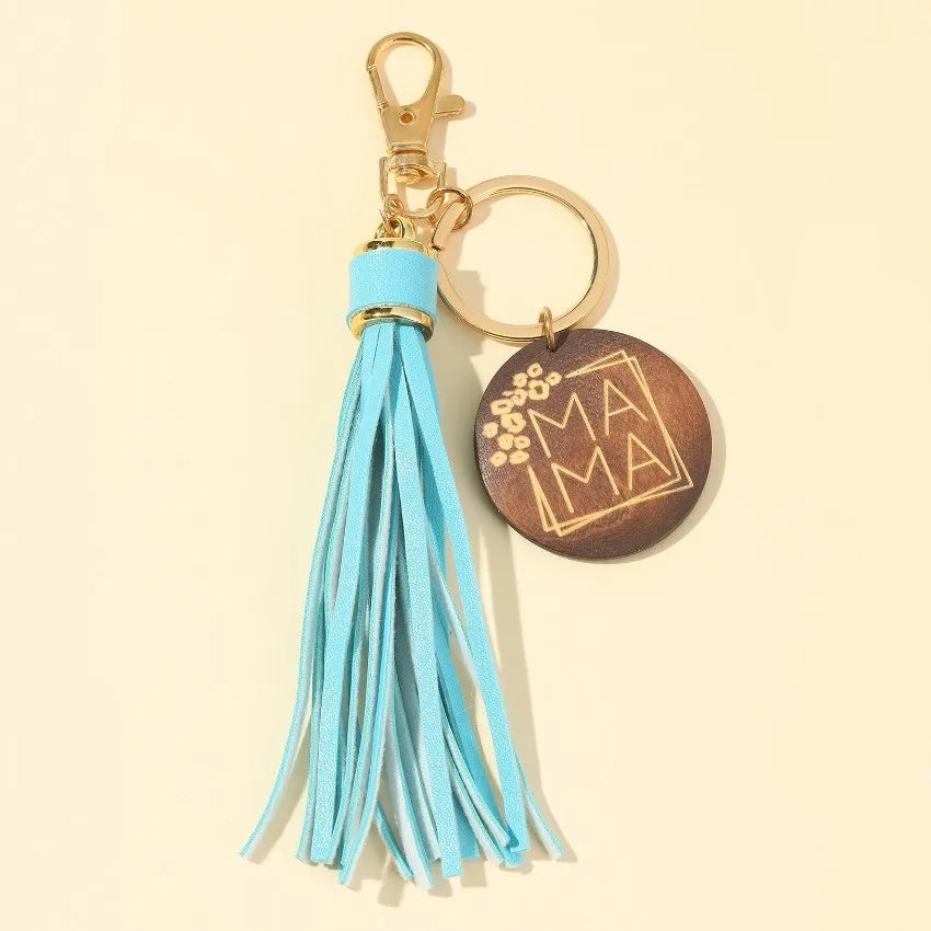 simple style letter pu leather metal tassel keychain