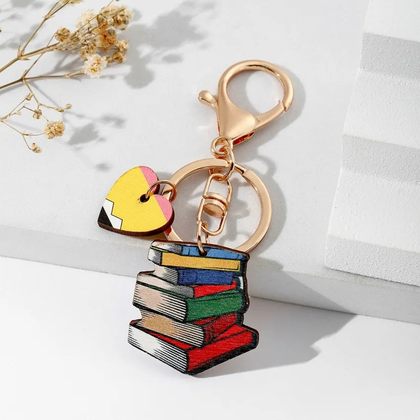 Modern Style Letter Heart Shape Apple Wood Teachers' Day Unisex Keychain
