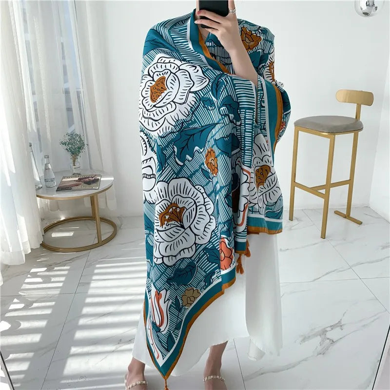 women's retro vacation geometric cotton and linen scarf