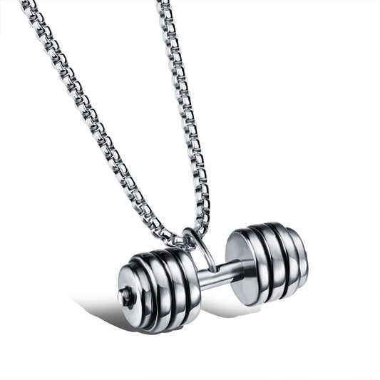 1 piece punk dumbbell titanium steel plating pendant necklace