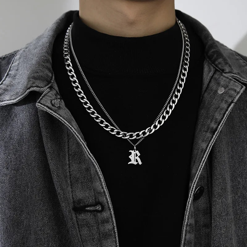 simple style letter titanium steel gold plated layered necklaces in bulk