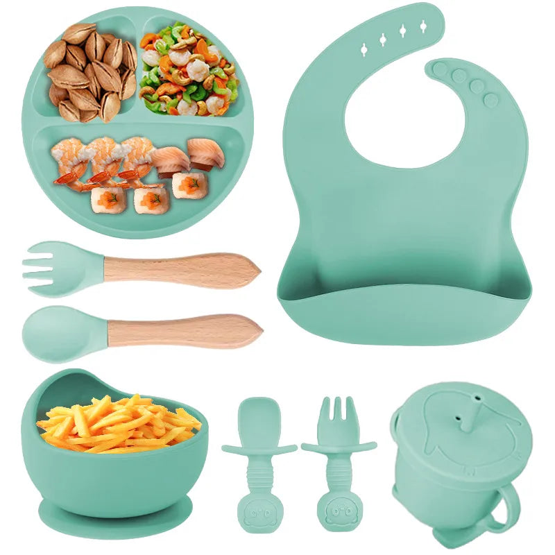 Baby silicone tableware suit baby learning to eat food supplement tableware self-eating sucker bowl integrated children's plate