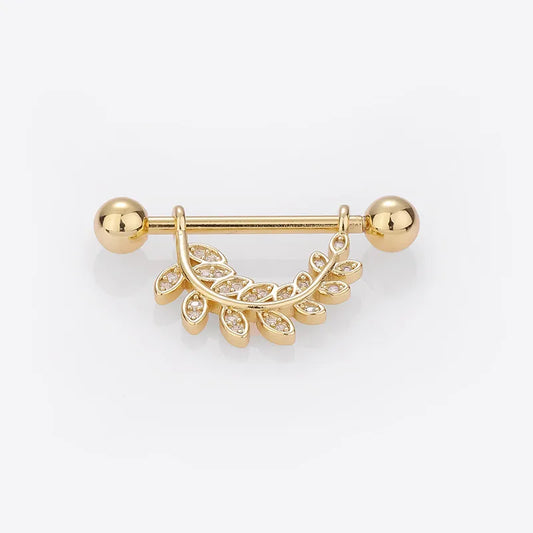 1 Piece Nipple Rings & Studs Sexy Modern Style Star Moon Leaves 316L Stainless Steel  Hollow Out Inlay Zircon 14K Gold Plated Nipple Rings & Studs