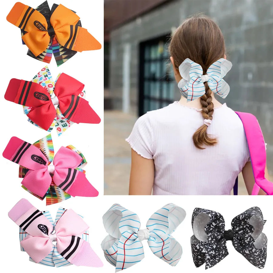 New Back-To-School Season Crayon Double-Layer Bow Hairpin Back-To-School Season Children's Stationery Notebook