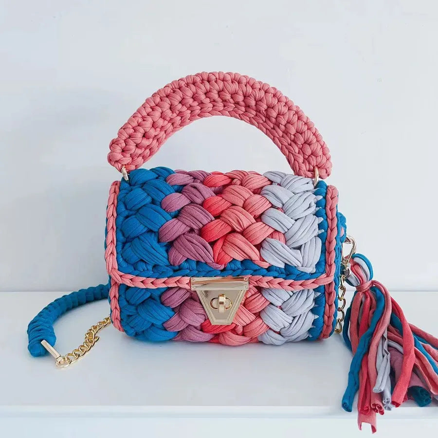 women's polyester color block elegant ethnic style square lock clasp handbag