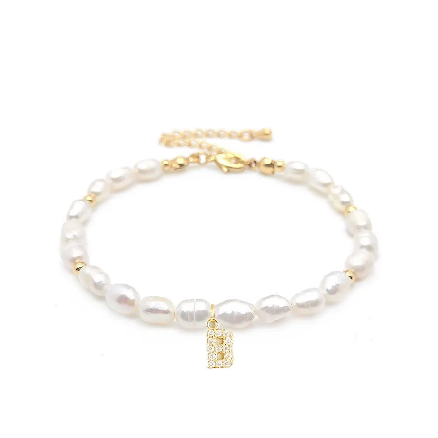 lady letter freshwater pearl beaded knitting bracelets