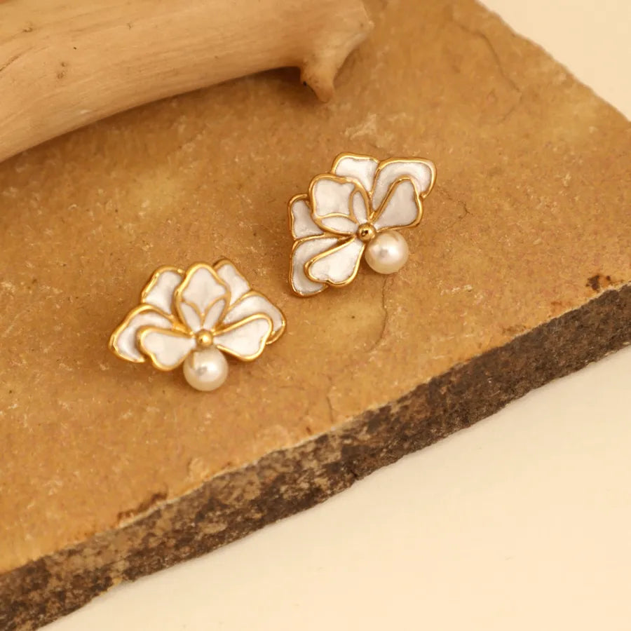 1 Pair IG Style Elegant Cute Round Flower Bow Knot 304 Stainless Steel Ear Studs