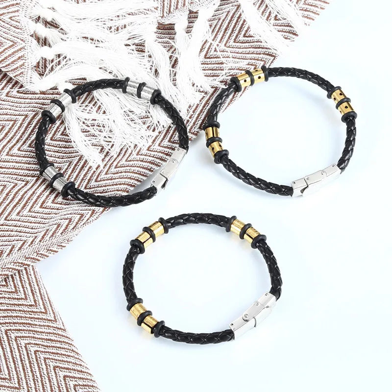 Simple Style Solid Color Pu Leather Plating Men's Bangle Men Cord & Leather Bracelets