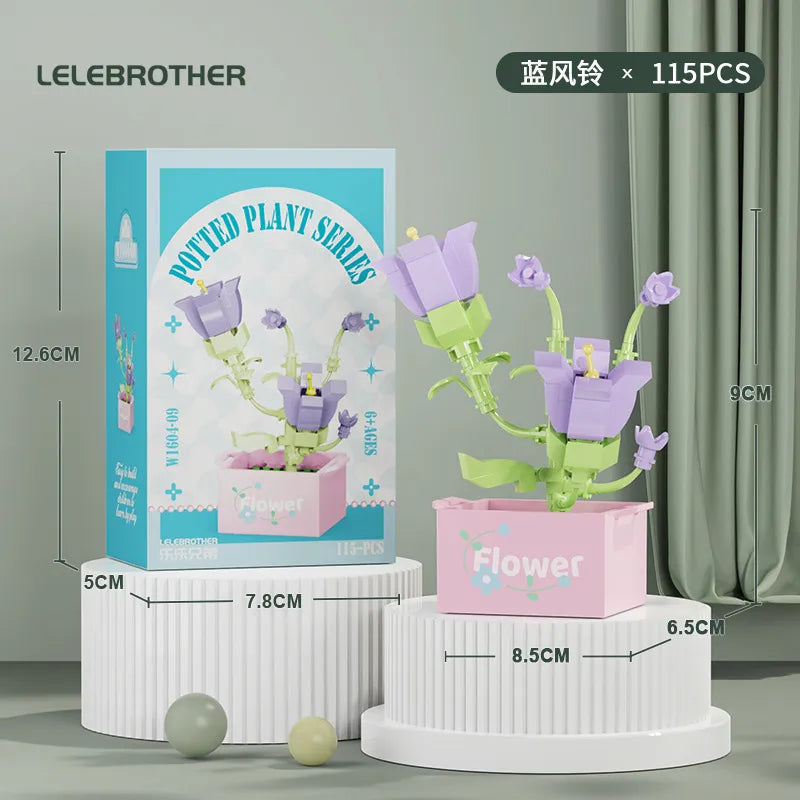 Compatible with  Blocks Flower Children's Educational Assembled Simulation Eternal Flower Flowers Fleshy Potted Toy Gift Wholesale