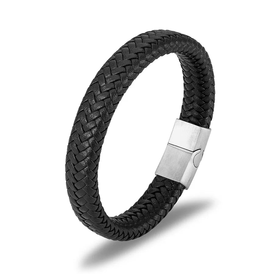classic style commute color block stainless steel pu leather plating gold plated men's bangle