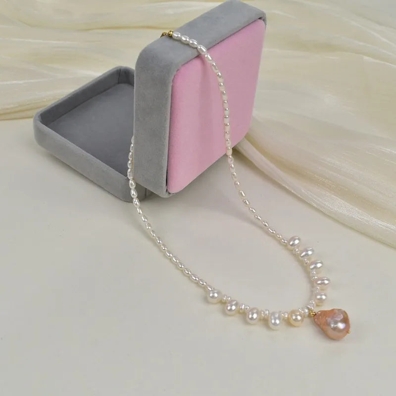 Elegant Natural Freshwater Pearl Necklace For Women Fashionable Minimalist Style Luxury Clavicle Chain Trendy Neck Jewelry