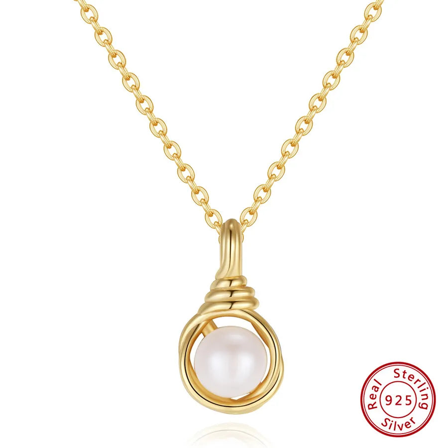 925 Sterling Silver Freshwater Pearl cable chain Plating Geometric Double Layer Necklaces Pendant Necklace Necklace