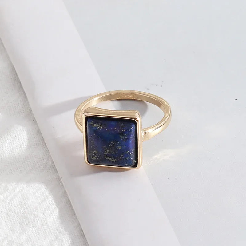 1 piece simple style square alloy plating inlay natural stone women's rings