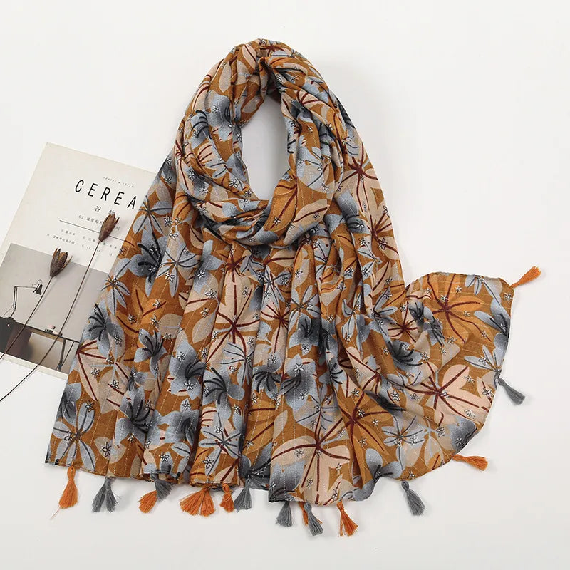 women's retro color block polyester printing scarf