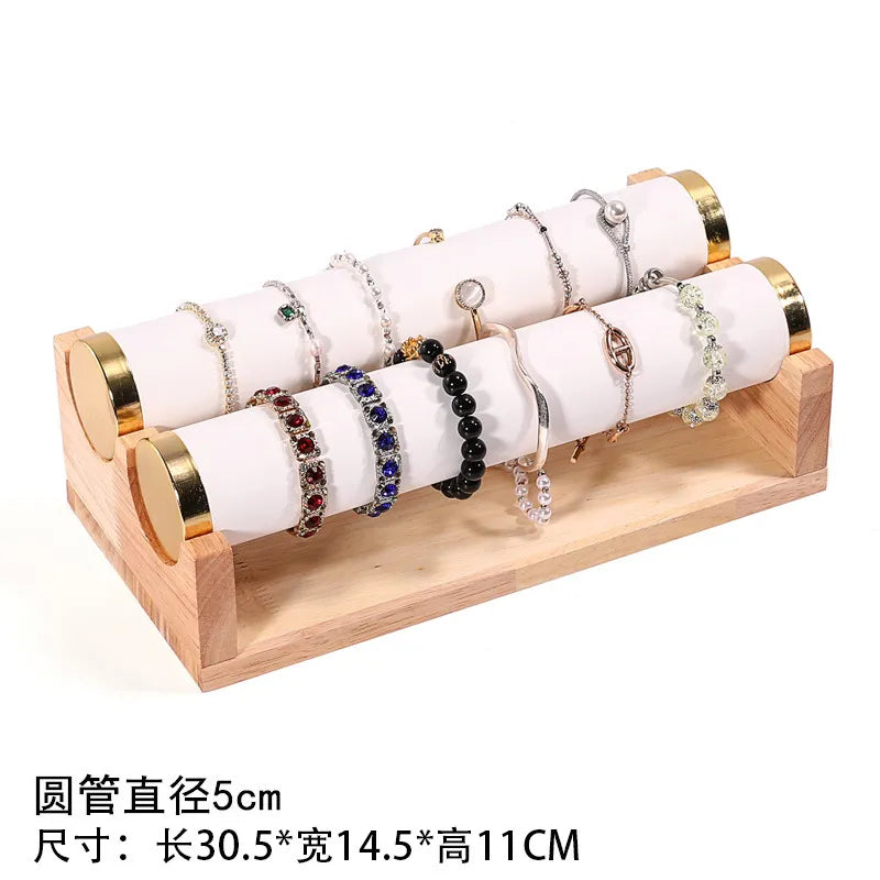 Gold Edged Solid Wood Three Tier Bracelet Stand Chain Display Stand Jewelry Stand Staircase Design High End Feeling Craftsmanship