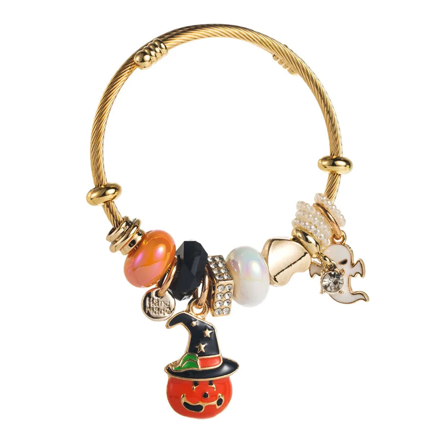 Halloween Elements New Style Women's Gold Stainless Steel Bracelet With Pendant Alloy Skeleton Head Spider Bracelet Design