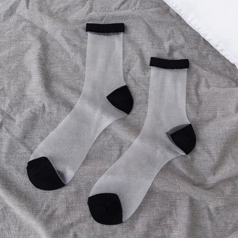 retro polka dot love vertical strips glass silk card silk socks women's tube socks wholesale