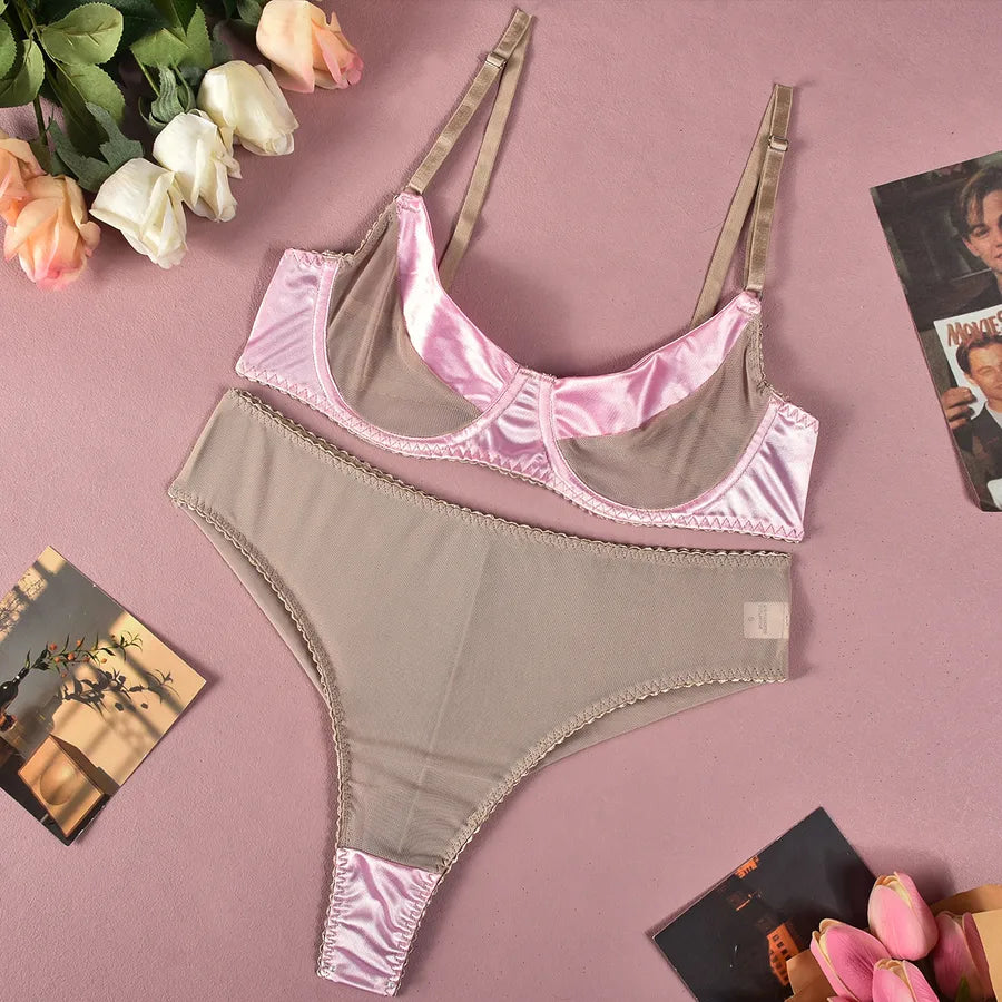 Women's Lady Sexy Flower Sexy Lingerie Sets Date Honeymoon Wireless Bra Mid Waist Sexy Lingerie