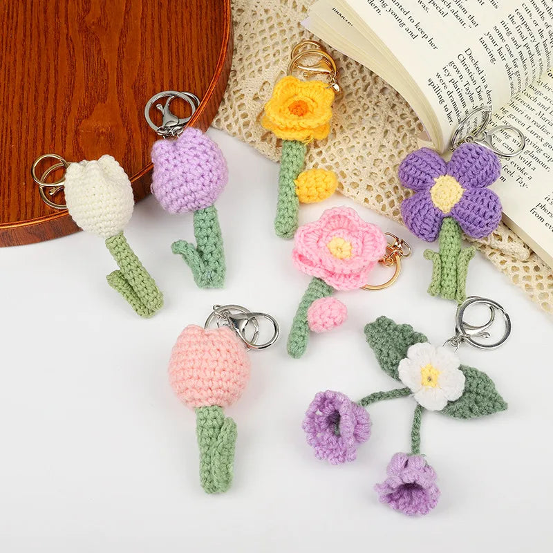 Cute Flower yarn Knitting Women's Keychain