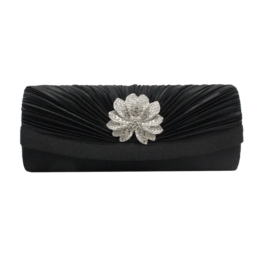 red black silver silk solid color rhinestone square folds evening bags