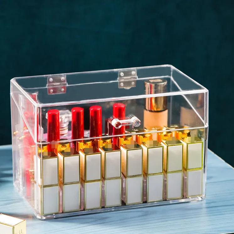Internet Red Lipstick Storage Box Dustproof Desktop Lip Glaze Multi-Grid Cosmetic Lipstick Rack Storage and Fidelous Box Transparent with Lid