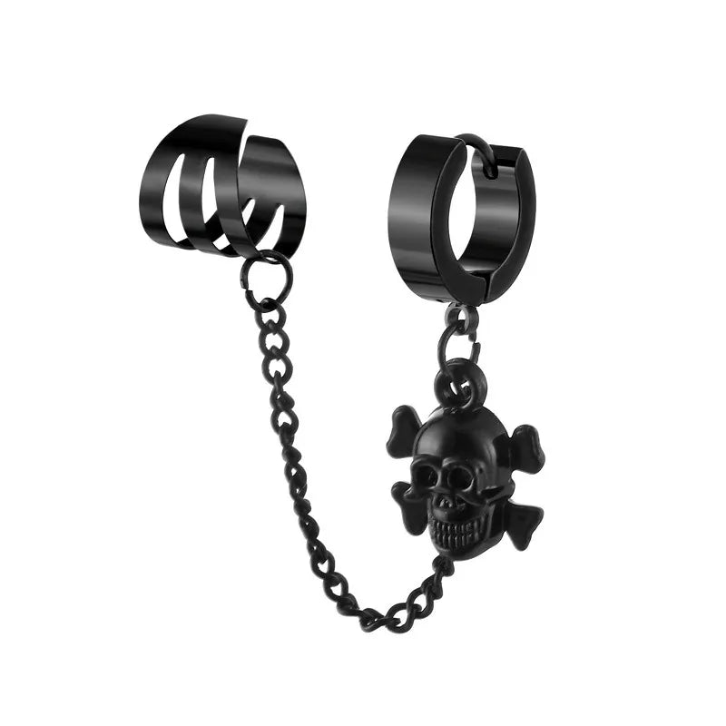1 Piece Halloween Punk Cross Star Skull Plating Titanium Steel Drop Earrings