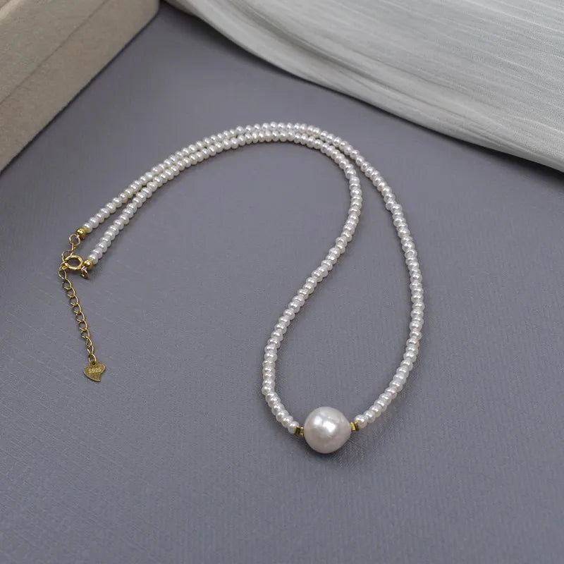 Elegant Natural Single Baroque Pearl Necklace Versatile Simple Style Choker French Vintage Clasp Road Open Link Chain