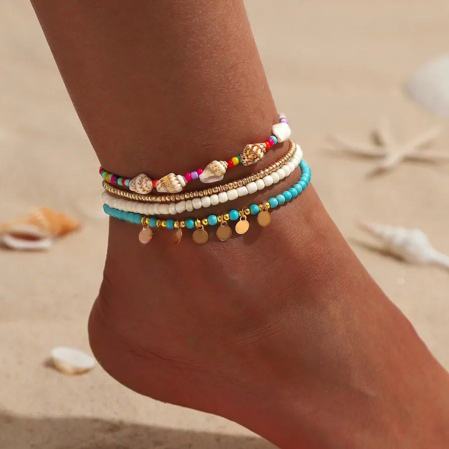Wholesale Jewelry Retro Starfish Conch Seed Bead Beaded Anklet