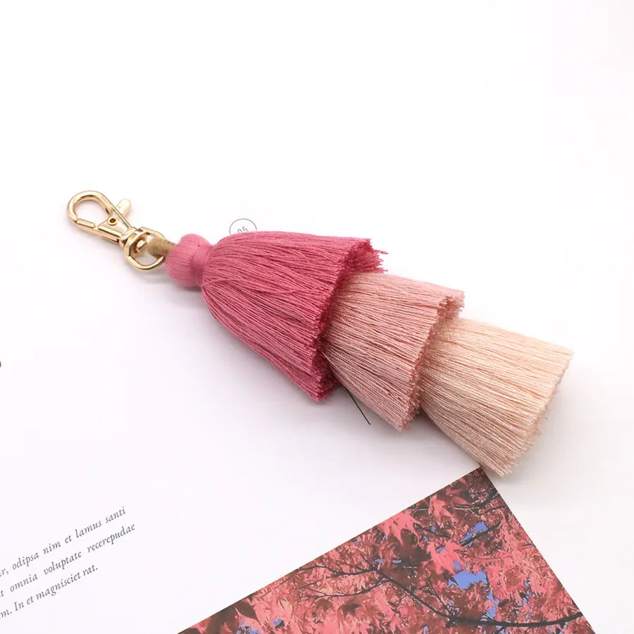 elegant color block cotton women's bag pendant keychain