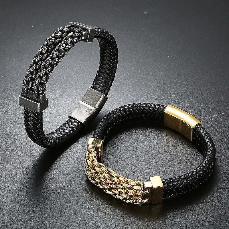 Simple Style Geometric Cowhide Titanium Steel Plating 18K Gold Plated Women's Men's Bangle
