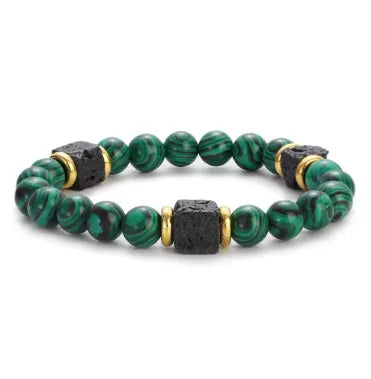 New Lava Cube Volcanic Stone Bracelet Men's Colorful Marble Glass Beads Retro Bracelet
