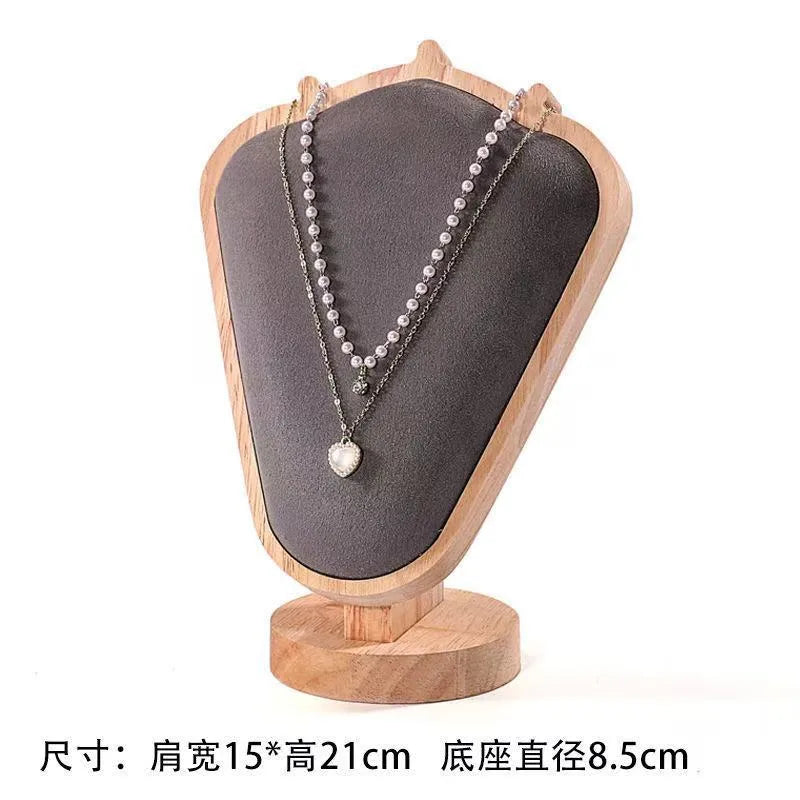 Walnut Texture Necklace Display Stand Mannequin Jewelry Showcase Window Display Props Luxury Wooden Real Material Exhibits