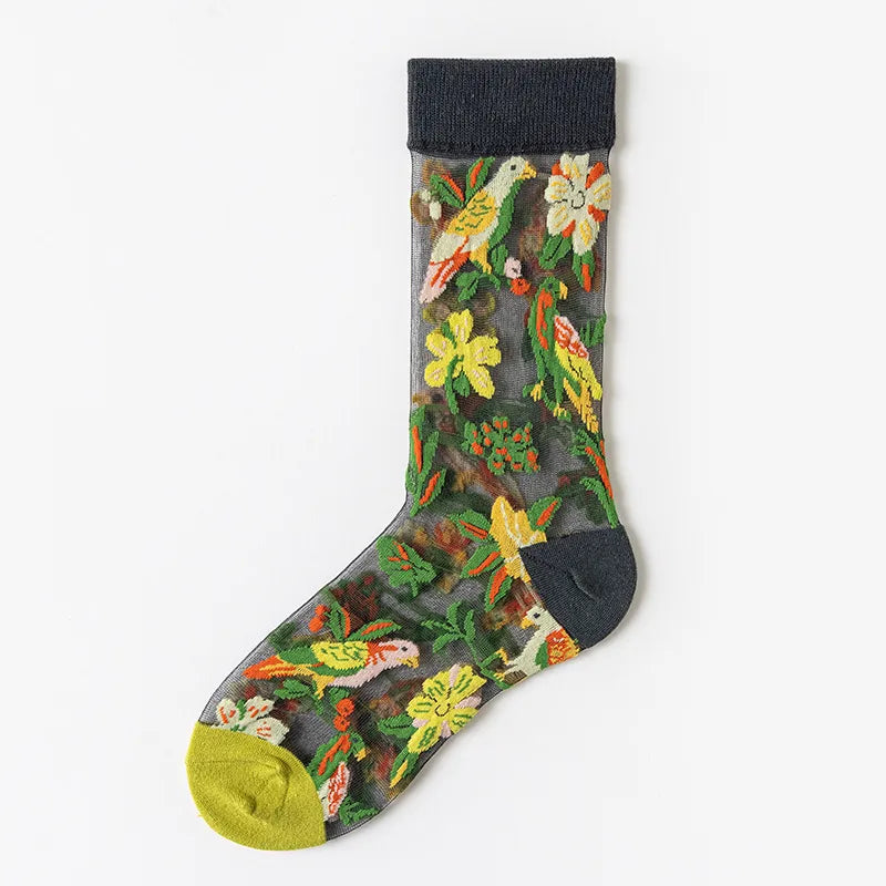 2 Pairs Cute Modern Style Women's Flower Cotton Crystal wire Crew Socks