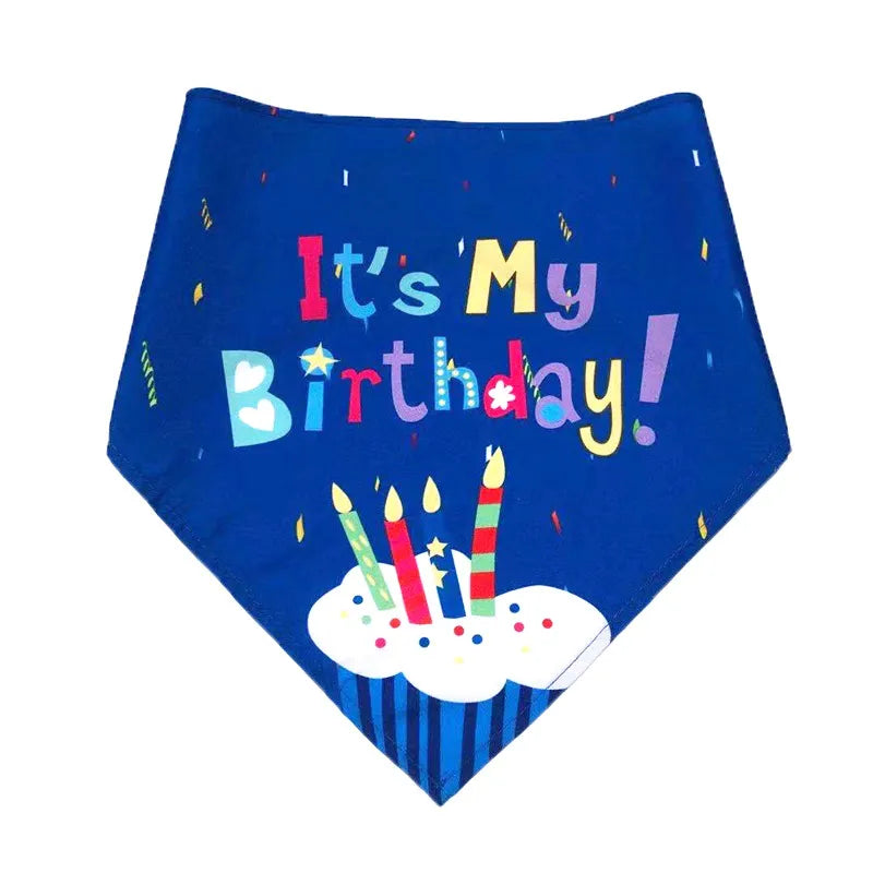 Cute Polyester Birthday Cartoon Printing pet saliva towel Pet Hat