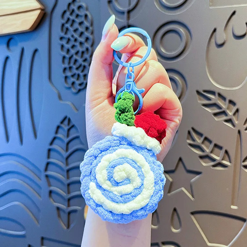 Creative Cartoon Plush Swiss Roll Keychain Cute Macaron Pendant Couple Bag Charm Small Gift Wholesale