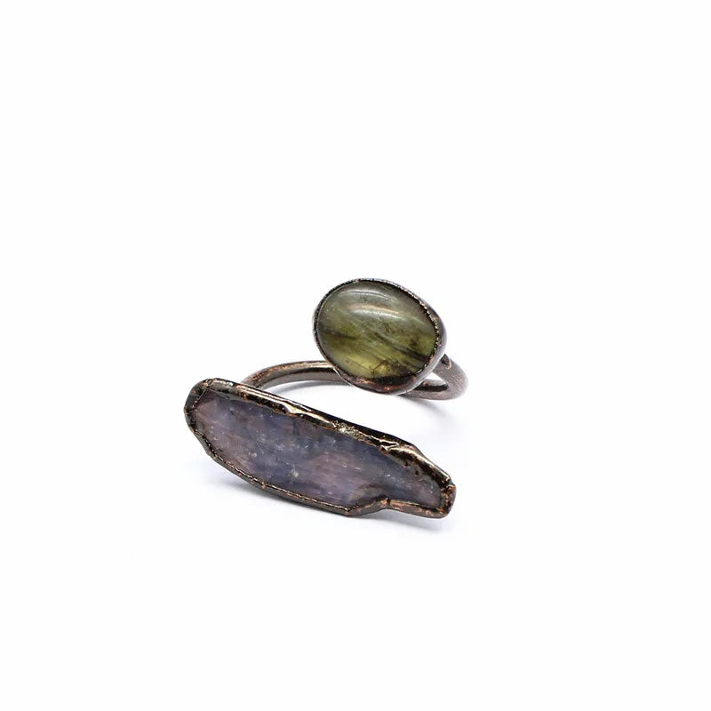 Elegant Retro Printing natural stone Copper Natural Stone Open Rings In Bulk