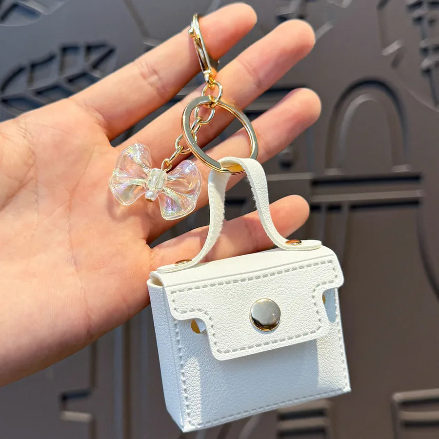 Cute Metal Keychain Pendant Beaded Bookbag Girl's Bag Charm  Style Cartoon Design Half Handmade Flower