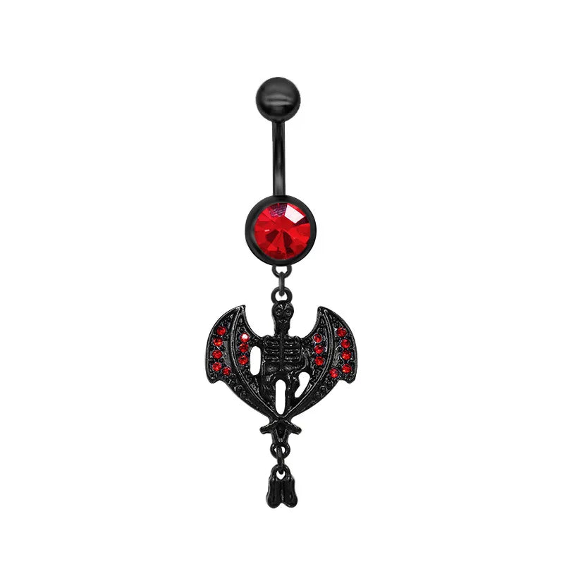 Dark Series Halloween Heart Shaped Zircon Pendant Belly Button Ring Body Piercing Human Form Geometric Pattern Unisex Design