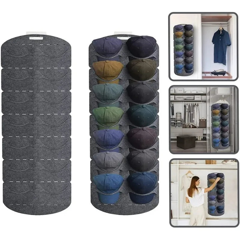 Hot Sale Baseball Hat Storage Display Bag Felt 7 Grid Door Back Wall Cap Storage Organizer Bag