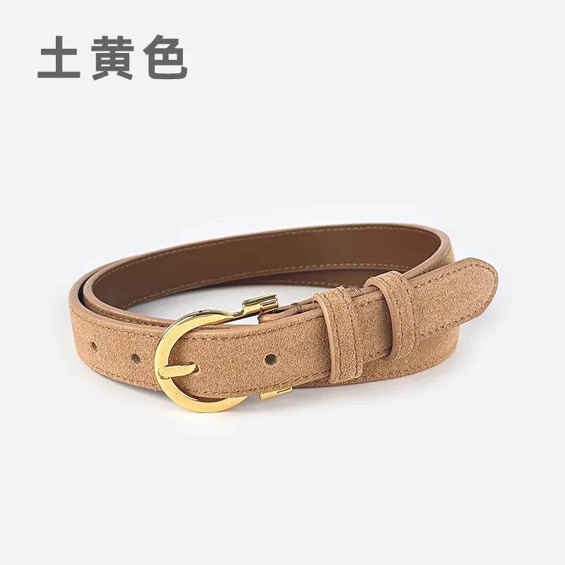 Basic Solid Color Two-Layer Cowhide Alloy Leather Women's Leather Belts