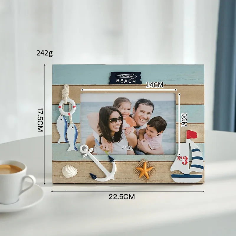 Medieval Style 6-Inch Tabletop Wooden Photo Frame Creative Decorative Ocean Theme Ornament Mediterranean Style Picture Frame