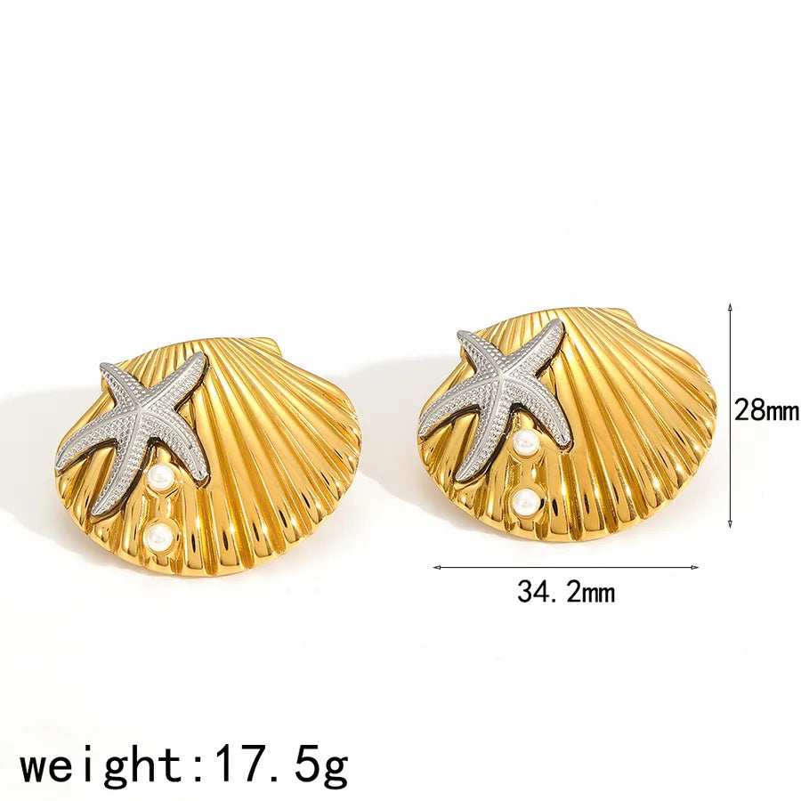 Wholesale Jewelry IG Style Marine Style Starfish 304 Stainless Steel 18K Gold Plated Rings Earrings
